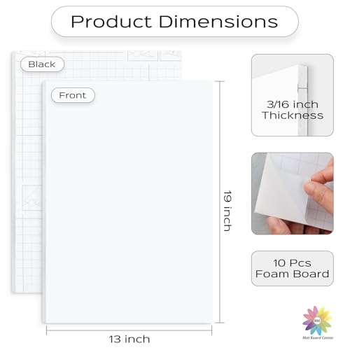 Mat Board Center 10 Pack 13x19 Self Adhesive White Foam Board 3/16" Thick - size: 13x19