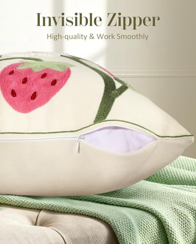 Embroidered Throw Pillow Cover 18x18 Inch, Branch Strawberry - color: Branch-strawberry, size: 18" x 18" (Pack of 1)