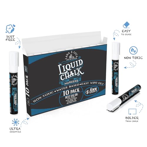 LANA & LUCA White Liquid Chalk Marker Pens - White - 10 Pack, 6mm - size: 10 Count (Pack of 1)