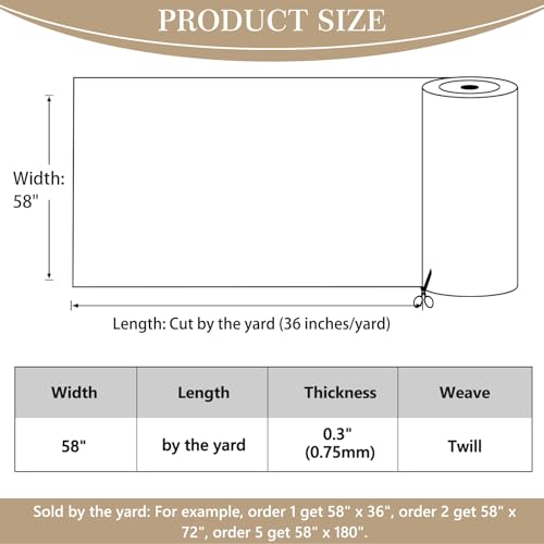 Thick Twill Fabric by The Yard, 58" W 0.75mm Polyester Twill Woven Lining Fabric Soft Excellent Luster Upholstery Fabric for Bags, Cushion, Chair, DIY Projects, 1 Yard Beige - color: Beige, size: Pre Cut - 1 Yard