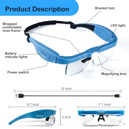 Magnifying Glass with Light Hands Free Magnifying Glasses Headset - color: Blue, size: Without Case