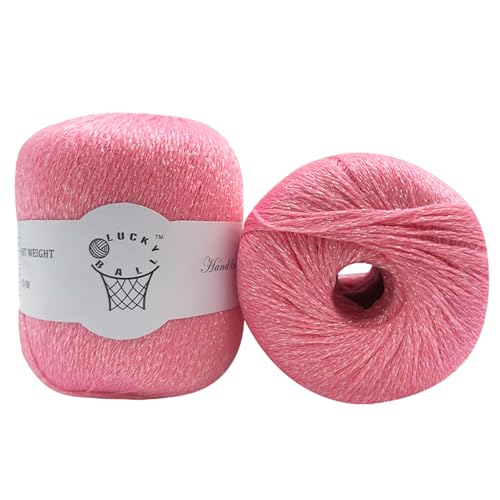 80g Sparkle Silver Lurex Thread Shining Yarn, Metallic Crochet Thread Yarn for Crocheting, Sparkle Metallic for Knitting Clothes, Car Charm, Keychain Charm(Pink) - color: Pink