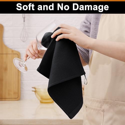 Homaxy 100% Cotton Waffle Weave Dish Cloths, 6 Pack, Black - color: Black, size: 12 x 12 - 6 Pack