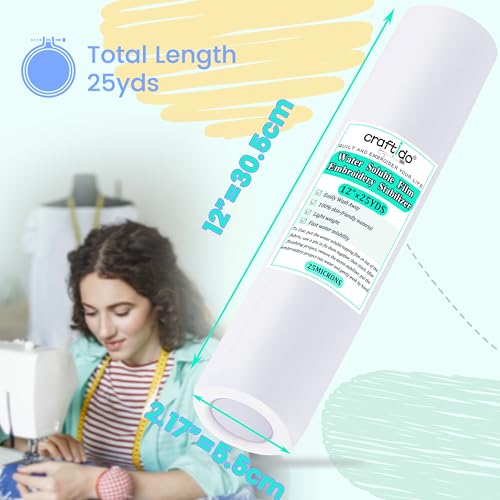Craftido Clear Water Soluble Embroidery Topping Film -12" x 25 Yd/Roll - size: 12"x25yd roll
