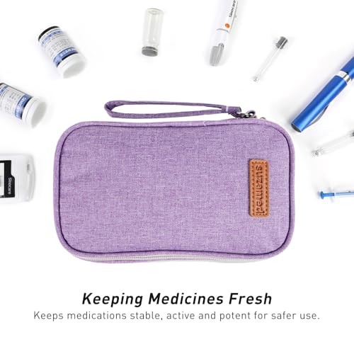 suzamed Double Layer Insulin Cooler Travel Case, Expandable Space,Purple - color: Purple