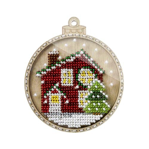Wizardi Wonderland Crafts Bead Embroidery kit on Wood FLK-369 - color: Brown Christmas House