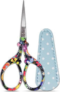 3.6 inch Sharp Embroidery Scissors for Sewing with Premium Leather Sheath - color: Black Flower