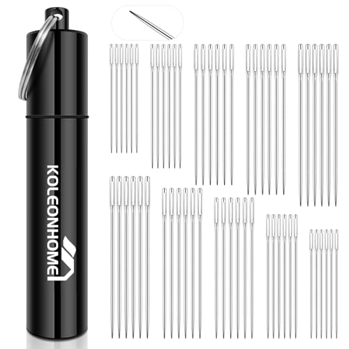 60 Pcs Large Eye Hand Sewing Needles Set, 5 Sizes High-Carbon Steel Needles for Mending, Embroidery, Quilting, Crafts, Denim & Light Leather Repair, Nickel-Plated, Aluminum Storage Tube