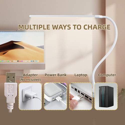 Clip on Desk Lamp, Flexible Arm, 14'' Light‑Bar Dimming Task Light, White
