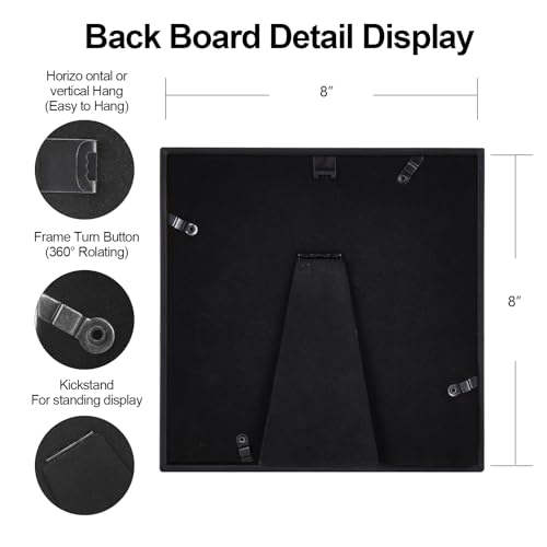BKABOT 8x8 Black Square Picture Frame HD Glass 1Pack 5x5 Mat Wall Table - color: Black, size: 8x8-1P