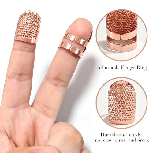 ZESION 4Pcs Sewing Thimbles, Adjustable Metal Thimbles for Hand Sewing Finger Protector, Quilting Craft Accessories for Knitting Needlework DIY Tools, Rose Gold(2 Sizes, S/M) - color: Adjustable Rose Gold