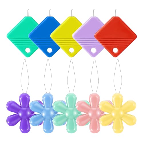 10 Pcs Threading Tool, Flower Head Sewing Machine Needle Threaders Kit Squre Plastic Needles Threader for Hand Sewing, Embroidery Supplies for Cross Stitch Craft, Embroidery Floss, Repair Clothing - style: Square, Flower