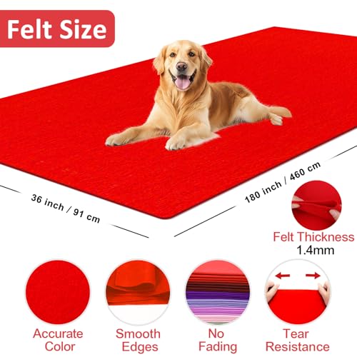XSEINO Red Felt Fabric 180" X 36 "(5 Square Yards), 1.4 mm Thick Soft Felt Fabric Sheet for Crafts, Red Series Colors Soft Nonwoven Fabric, Fit for Decoration, Sewing, DIY Crafts - color: Red, size: 5 yard pre cut