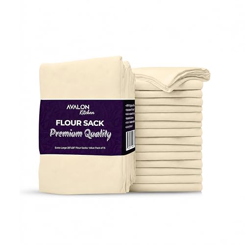 Avalon Kitchen Flour Sack Towels – 15 Pack, 28x28 Inch, 100% Cotton – Flour Sack Dish Towels for Drying Dishes, Baking, Bread Proofing, Crafting & Embroidery – Reusable Beige Kitchen Towel - color: Beige, size: 15 Pack - 28x28 inches