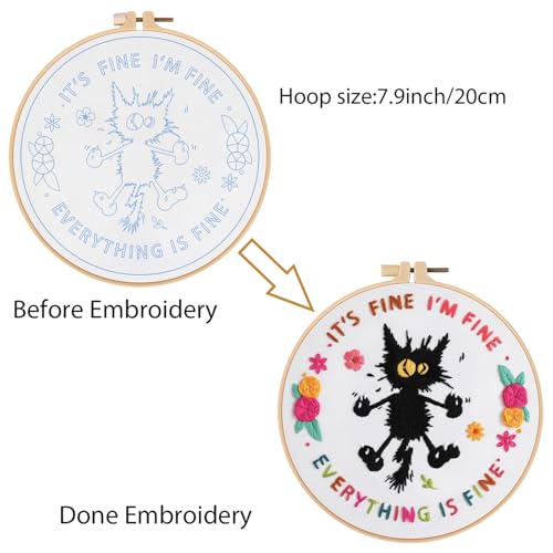Louise Maelys Cute Cat Embroidery Kit for Beginners DIY Needlepoint - color: Pattern 14