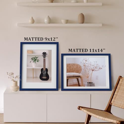 Egofine 12x16 Picture Frame Made of Solid Wood, Display Covered by Plexiglass, Display Pictures 9x12/11x14 with Mat or 12x16 Without Mat for Wall Mounting, Navy Blue - color: Navy Blue, size: 12x16