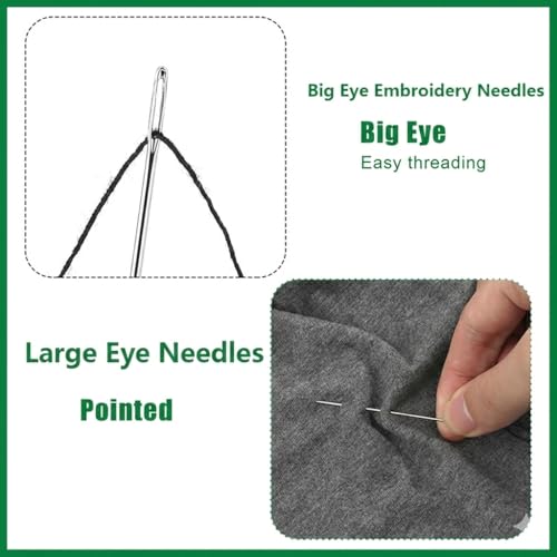 25 Pack Large Eye Needles for Hand Sewing & Embroidery – Big Eye Sewing Needles Assorted Sizes with 2 Needle Threaders, Sharp Steel Big Eye Embroidery Needles for Quilting and Crafts