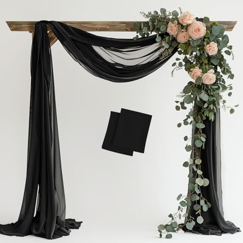 Wedding Arch Draping Fabric 2 Panels Black Sheer Backdrop Drapes - color: Black, size: 2 Panels