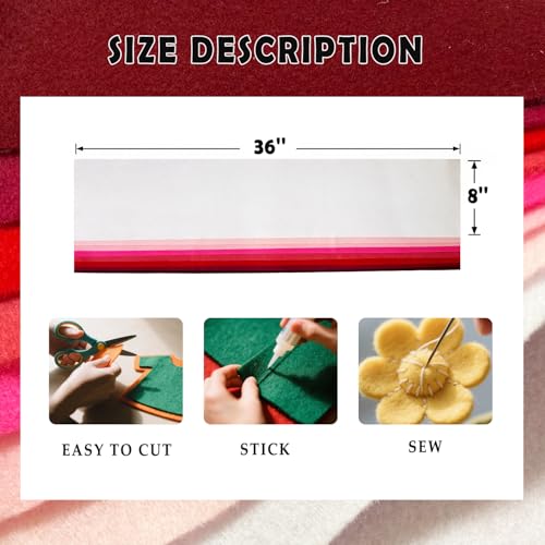 Red Pink 8 Assorted Soft Felt Sheets Fabric, Each 8'' x 36'' 1.6mm Thick - color: Red Pink Series