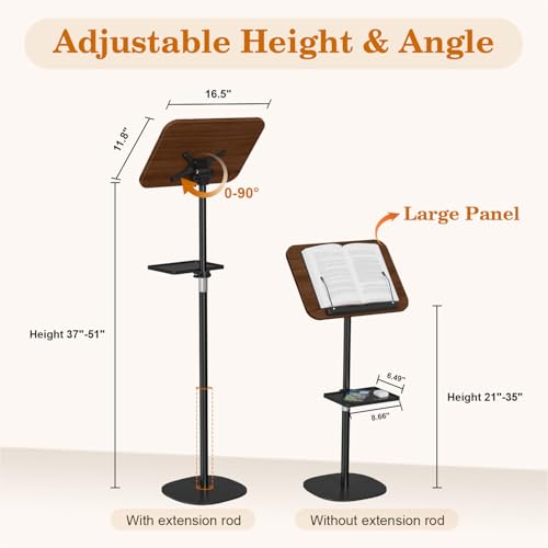 Snughome Floor Book Stand with Removable Tray, Wood Standing Book Stand for Reading, Height Adjustment 21"-51", Music Stand Cookbook Stand Textbook Stand Laptop Stand Book Holder for Display - color: Walnut Brown