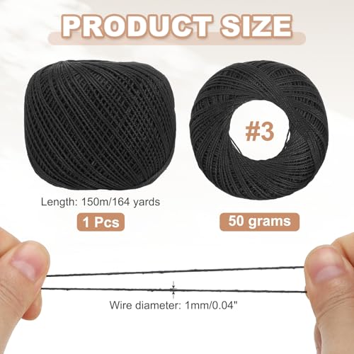 MECCANIXITY Crochet Thread Pearl Cotton Size 3 Black Pearl 164 Yards for Crocheting Tatting Knitting Embroidery Sewing - color: Black
