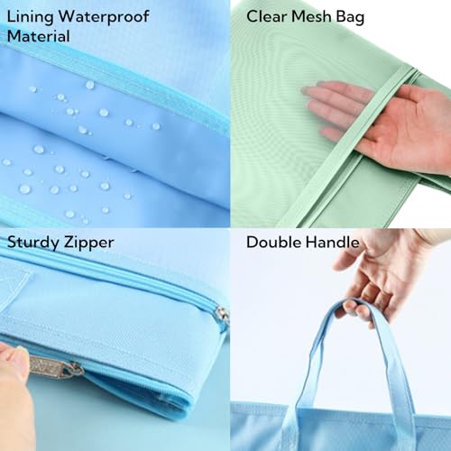 Tlence 5 Pack Mesh Zipper Pouch with Handle, A4 Double Layer Document Storage Bag, Waterproof File Pocket for Paper Books Art Supplies, Foldable Folder Bag Suitable for Office Travel Carry, 5 Colors