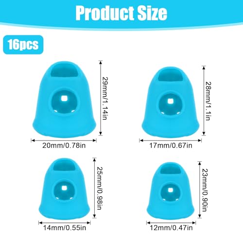 16 Pcs Finger Tips, Silicone Finger Tip Protectors Rubber 4 Sizes Guitar Fingertip Protector Rubber Anti-Slip Breathable Cover for Paper Sorting Money Counting Sewing Guitar Playing