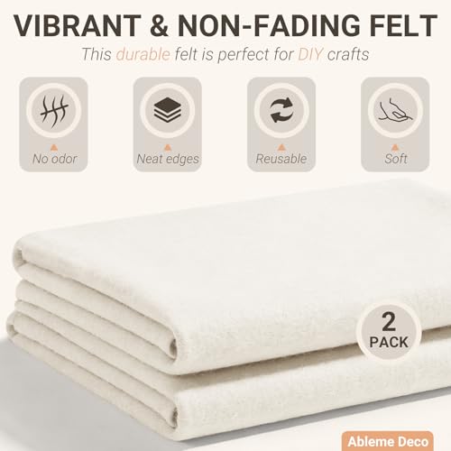 Ivory Felt Fabric Sheets 18" x 18" (2 Pack) 1.6mm Soft Craft Felt Squares - color: Ivory