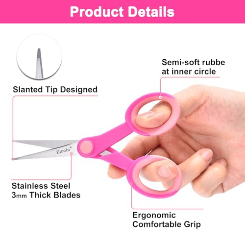 Zicolu 5" Embroidery Scissors, Small Sewing Scissors with Fine Tip for School Office Home Scrapbooking Crafting Quilting Knitting Cross Stitch Crochet Cutting Fabric Paper Thread Yarn, 3-Pack, Pink - size: 5.4"
