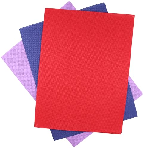 KCS 3 pc of 12" x 18"(30cmx45cm) 16CT Counted Cotton Aida Cloth Cross Stitch Fabric (Lavender+Royal Blue+Red) - color: Lavender+royal Blue+red