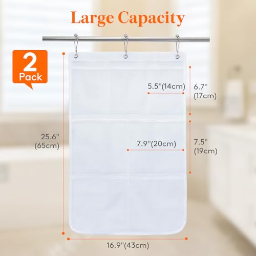 Lifewit Cruise Essentials Shower Caddy Must-Have, 7 Pockets Hanging Bathroom Organizer with Quick-Dry Mesh, Portable Shower Bag to Storage Soap, Shampoo, for RVing, Travel, Camping, White, 2 Packs - size: 17" x 25.6"