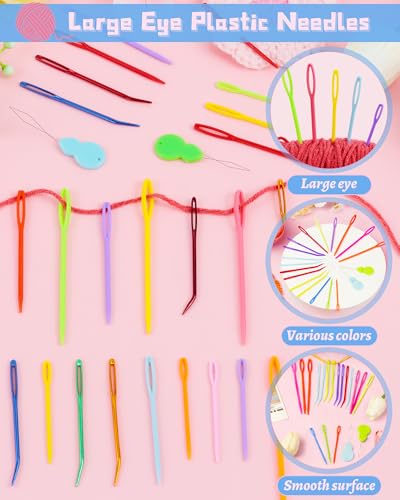 FIVEIZERO 19 Pcs Yarn Needles Set, Assorted Yarn Needles Bent Tapestry Needle Weaving Needle Darning Needles Plastic Needles Large Eye Blunt Knitting Needles for Sewing Crochet - color: Colorful 17PCS