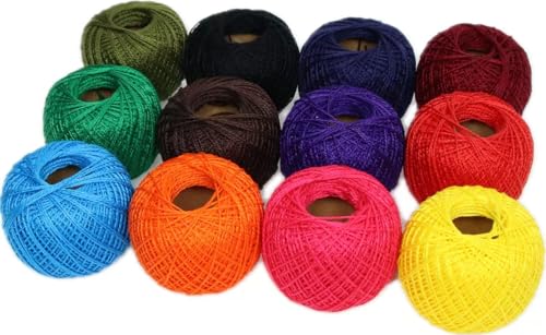 KCS Mercerized Pearl Cotton Thread Size 8 Crochet Needlework Embroidery Threads Ball (12, 12balls15) - color: 12balls15
