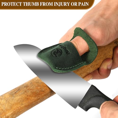 Ringsun Thumb Guard Wood Carving Tools, Leather Finger Protector, Handmade Carpenter Working Carving Kit Accessories Green - color: Green