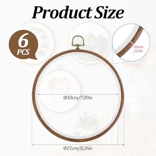 6 Pcs 7inch Embroidery Hoop, Cross Stitch Hoop Rubber Imitated Wood Circle Frame Ring for Art Craft Sewing and Christmas Ornaments