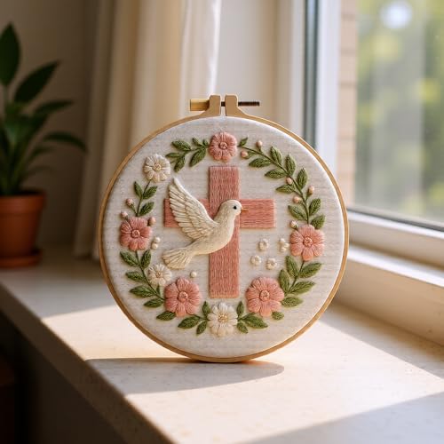 JJFox Embroidery Kit for Beginners and Adults, DIY Hand Embroidery Starter Kit with Cute Pattern, Cross Stitch Needlepoint Set with Hoop, Threads and Instructions (Cross) - color: Cross