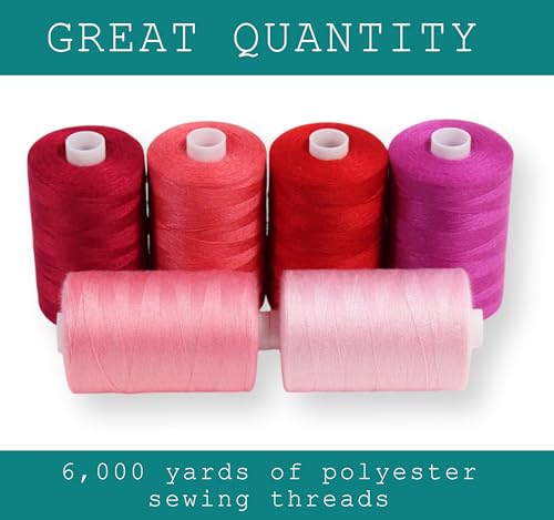 BlesSew Sewing Thread in Red & Pink Color Tones – 6 Spools of Polyester Thread for Sewing Machine for Beginners, Hand Stitching & Quilting - 1000 yds per Spool - color: Red-Pink