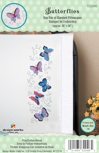 Tobin Stamped Pillowcases, Butterflies, 20" x 30" Embroidery Kit
