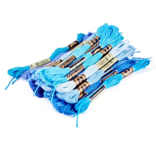 21 Bundles Polyester Embroidery Floss Cross Stitch Embroidery Thread Blue Stitch Threads Bulk 1mm Floss Thread for Summer Jewelry Making Bracelet Stitching Craft Supply - color: Blue
