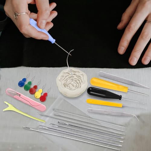 24PCS Candle Making Supplies with Plastic Storage Box Big Eye Long Wick Needle for Candles &Silicone Mold,Punch Needle with Hook Eye,Candle Tool Kit for Beginner,Wicks Placing Tube,Stirring Spoon - color: 24PCS
