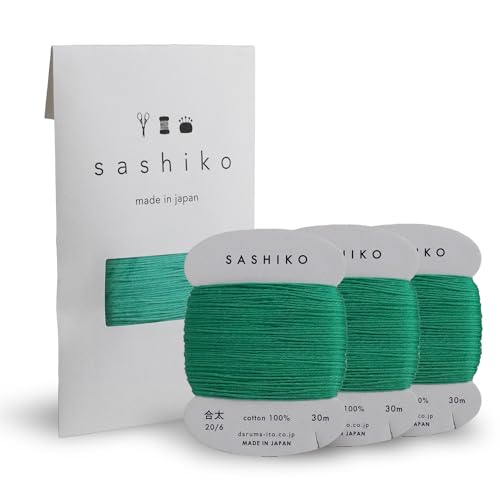 DARUMA Sashiko Thread Card Rolls Set of 3 (32.8 Yards x3) - Sewing & Embroidery, Includes Instruction Manual and Gift Packaging (Thick, Emerald) - color: Emerald, style: Thick