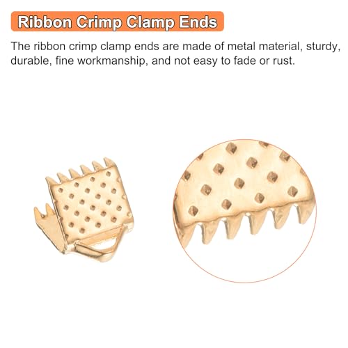 uxcell 280Pcs Ribbon Crimp Clamp Ends, 6mm Bookmark Pinch Crimp Ends, Cord Ends Fasteners Clasp Crimp Ends for DIY Bracelet Necklace Jewelry Making, Light Golden - color: Light Golden, size: 6mm