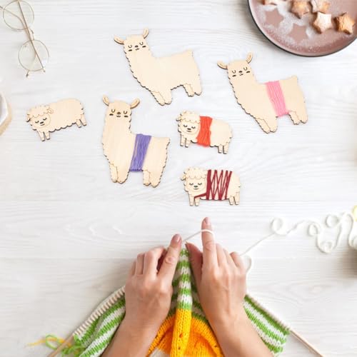 NBEADS 24 Pcs 2 Styles Wooden Animals Floss Bobbins, 2 Sizes Sheep and Alpaca Shaped Cross Stitch Bobbin Embroidery Thread Cards Winding Board for DIY Sewing Storage
