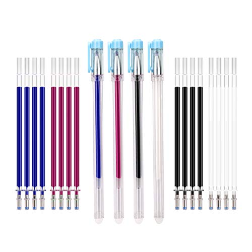 AIEX 4 Colors Heat Erasable Pens Fabric Marking Pens with 20 Refills for Quilting Sewing, Dressmaking, Fabrics, Tailors Sewing with Blue Cap