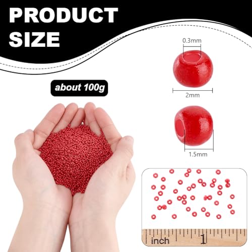 PH PandaHall 6000 Pcs 11/0 Glass Seed Beads, 2mm Seed Beads Red Round Waist Bead Mini Spacer Small Red Bead for Earring Choker Bracelet Neckalce Waist Chain Jewelry DIY Crafts Making - color: Red-6000 Pcs