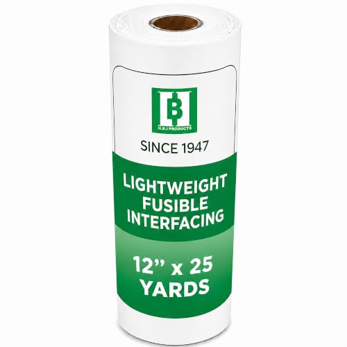 HBI Lightweight Fusible Interfacing, White Non Woven Iron-On, 12 in x 25 yd - size: 12” x 25 yd Light Weight