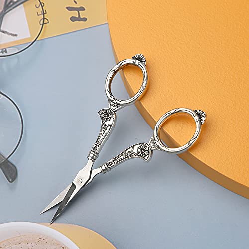 BUTUZE Embroidery Scissors Kit, European Antique Vintage Sewing Kit, Complete Vintage Sewing Tools with Embroidery Scissors, Original Case, Sewing Needle Case, Awl for Sewing, Craft, Needlework - color: Silver