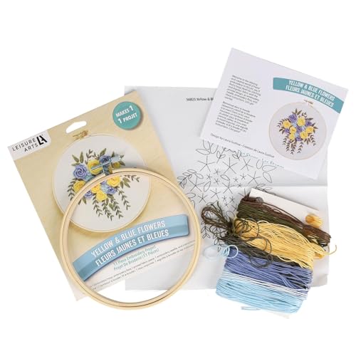 LEISURE ARTS Embroidery Kit, 3 Pc. Floral, 6" Embroidery Kit for Beginners and Adults, Cross Stitch Kits with Patterns, DIY Starter Kit for Hand Stitching Crafts