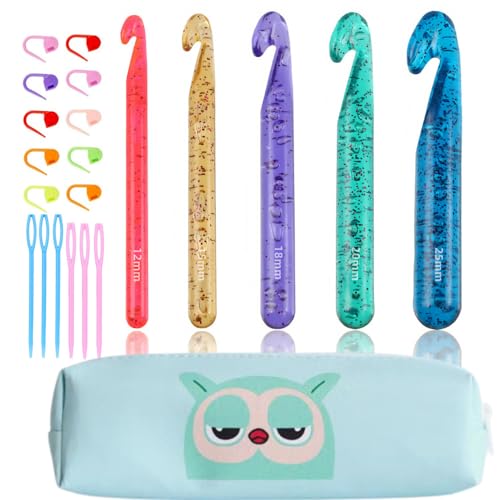 Large Crochet Hooks,25mm 20mm 18mm 15mm 12mm Crochet Hooks for Chunky Yarn,Huge 12 mm-25 mm Crochet Hook - color: multicolored
