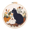 IUHUI Embroidery Kit for Beginners Adults - Black Cat and Pumpkin Themed Halloween Easy Patterns, DIY Hand Stitching Embroidery Set with Hoop (Black Cat Autumn Plant) - color: Black Cat Autumn Plant